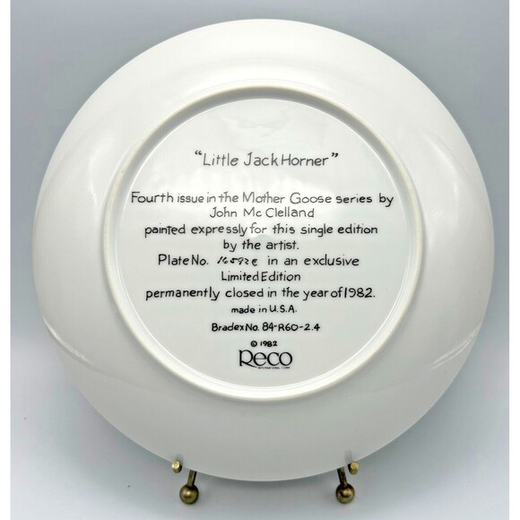 RECO John McClelland 1982 Mother Goose Little Jack Horner 8" Plate w Box & COA - Picture 2 of 9